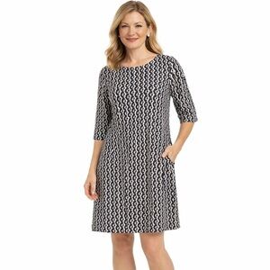 Saint James jersey knit boat neck dress size 44 US 12 blue chain print nautical